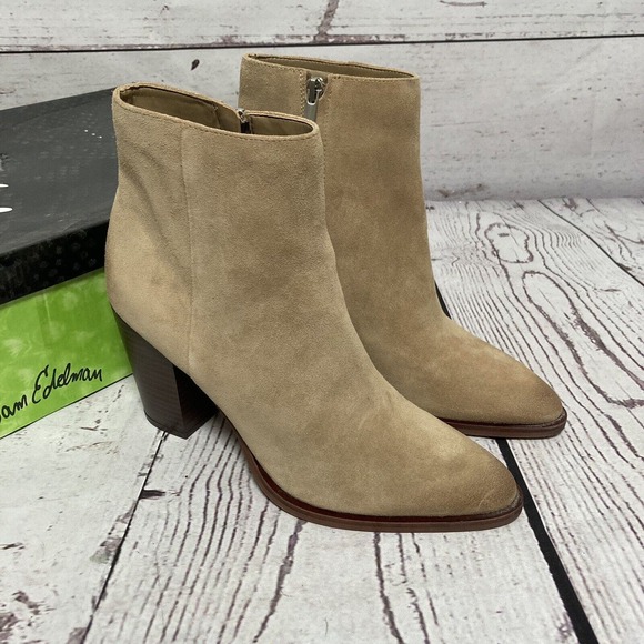 Sam Edelman Boots Womens Size 9M Brown Blake Oatmeal Suede Block Heel‎ - Picture 1 of 9
